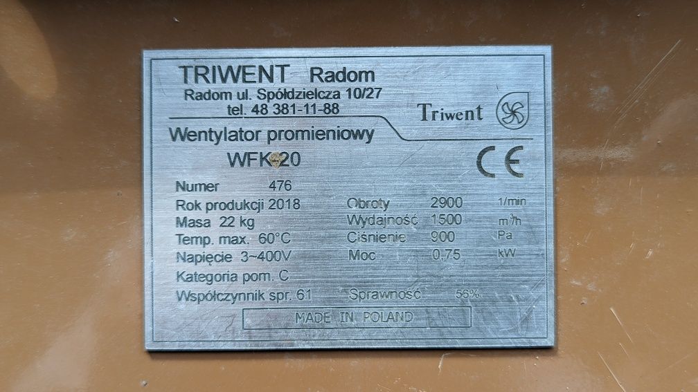 Wentylator promieniowy Triwent Siemens WFK-20