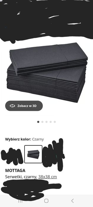 Serwetki czarne 38x38 ikea mottaga 25szt.