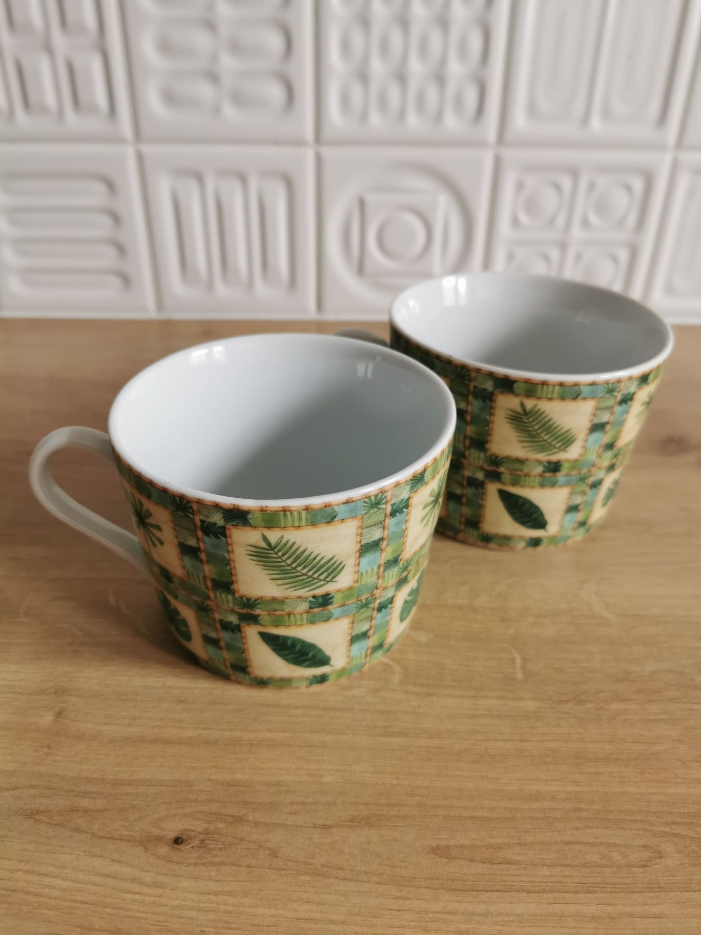 Zestaw kubków porcelanowych 6 sztuk dla dwóch osób w rośliny monstera