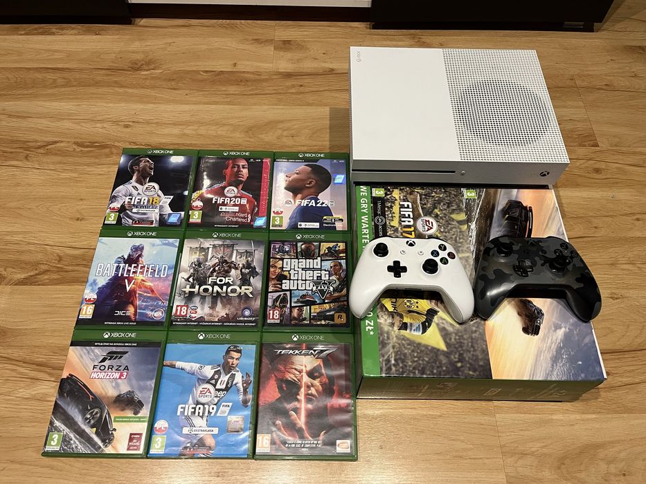 Xbox One S 1TB + 2 pady + 9gier