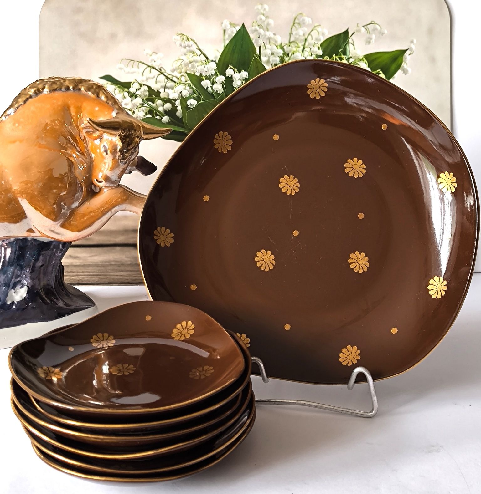 Garnitur deserowy Pruszków Ryszard piękny stary porcelit  1+6