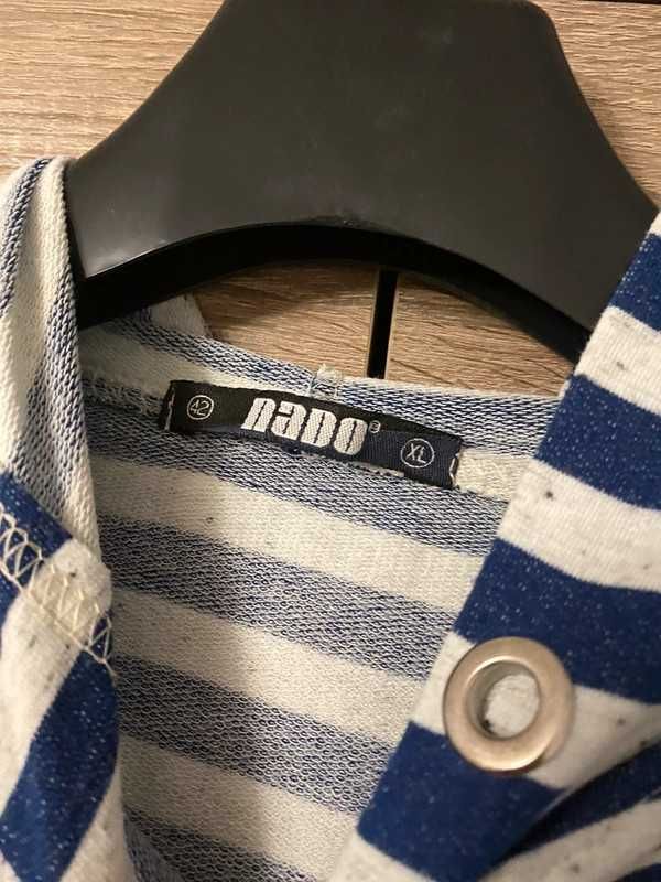 Bluza w paski z kapturem bawełniana ciepła M oversize damska