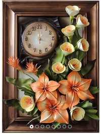zegar z kwiatami skóra RĘKODZIEŁO z Twoją dedykacją GRAWEREM