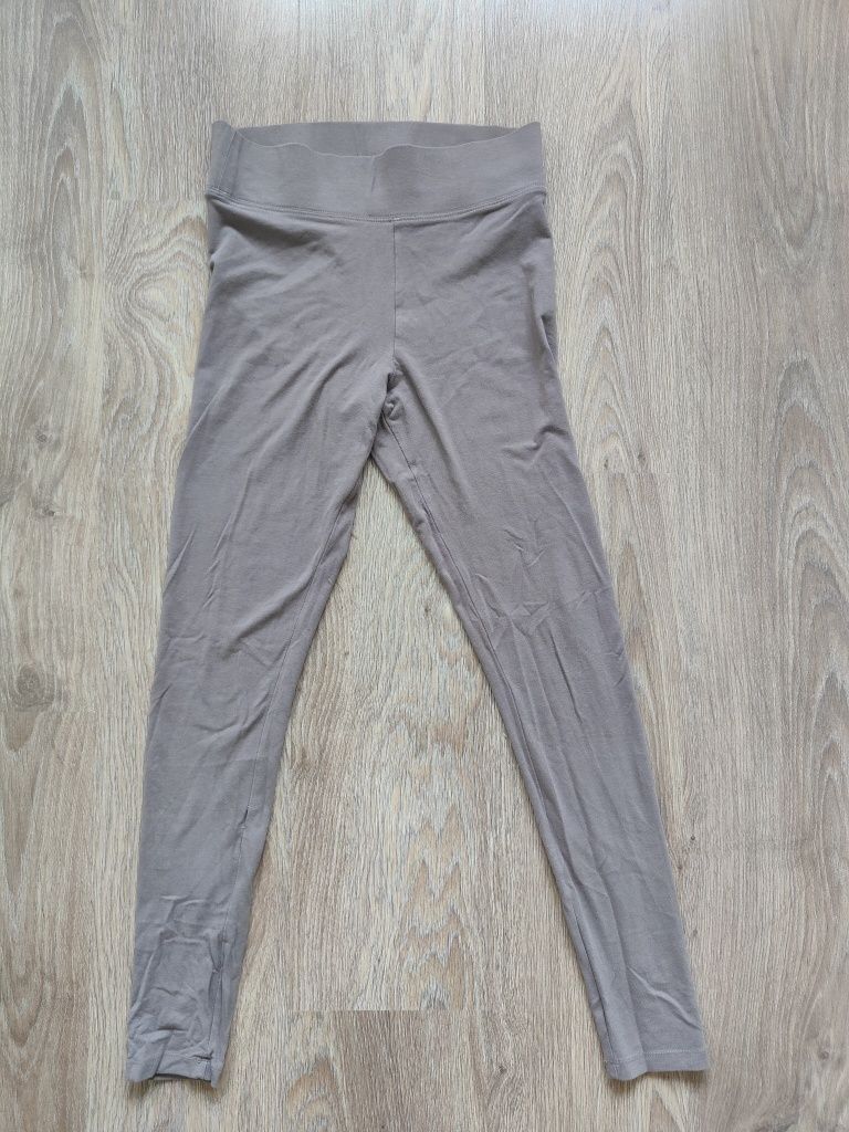 Basic legginsy h&M z wysokim stanem maskujące brzuszek beżowe legginsy
