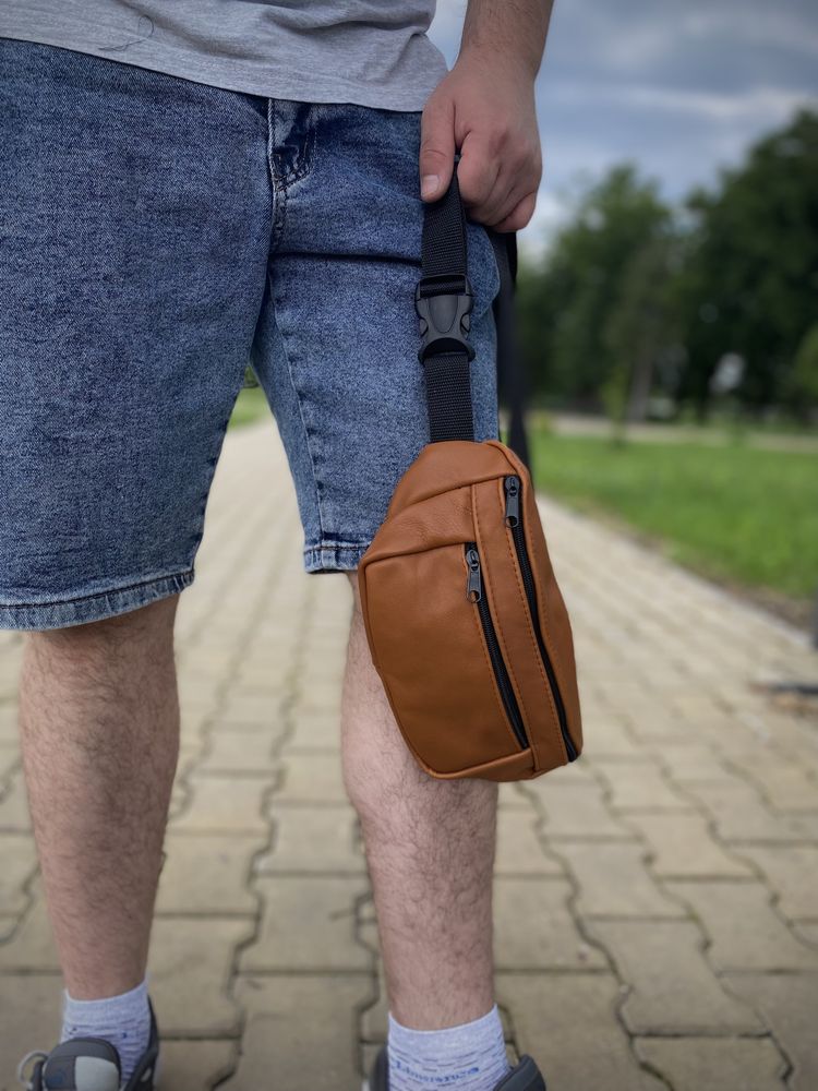 ʼСумка шкіряна чоловічаʼ бананка, поясна сумка: чорна, кориснева