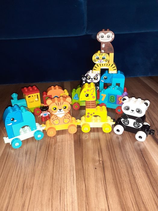 Lego duplo pociąg ze zwierzątkami 10955, cyferkami 10954 i równoważnia