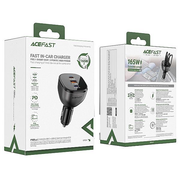 Ładowarka Acefast B14 samochodowa 165w 2x Usb-c 1x Usb-a - czarna