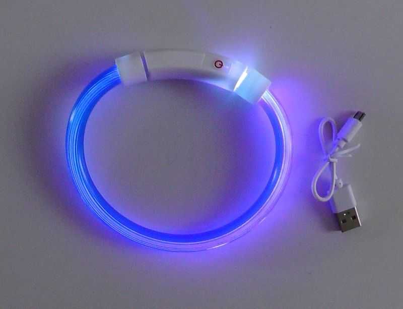 Obroża świecąca LED dla psa niebieska USB