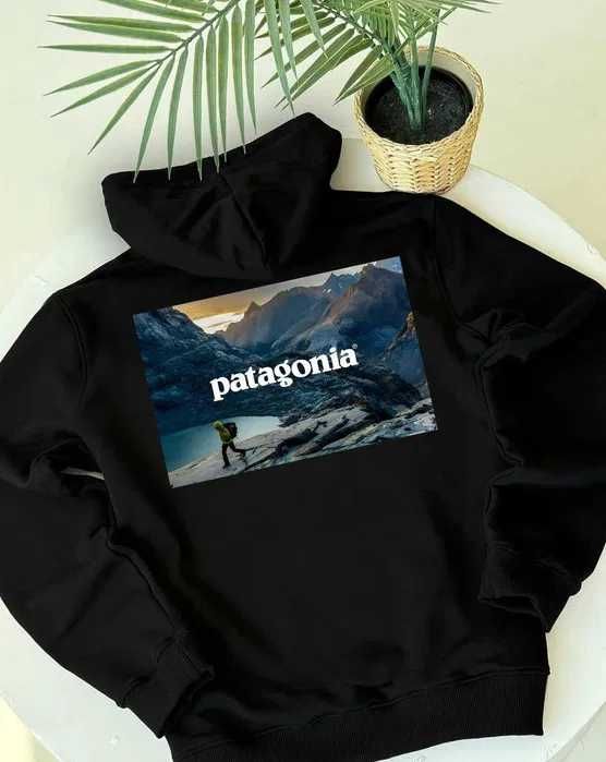 Биг Лого Принт • Patagonia Худи Черное • Mountains • Патагония Кофта
