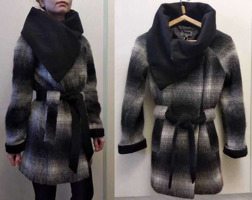 Серое Пальто клетчатое с шерстью на девочку пальто сіре на 155-164