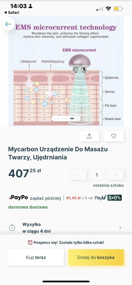 Masazer do twarzy Mycarbon, wałek, ujedrnianie