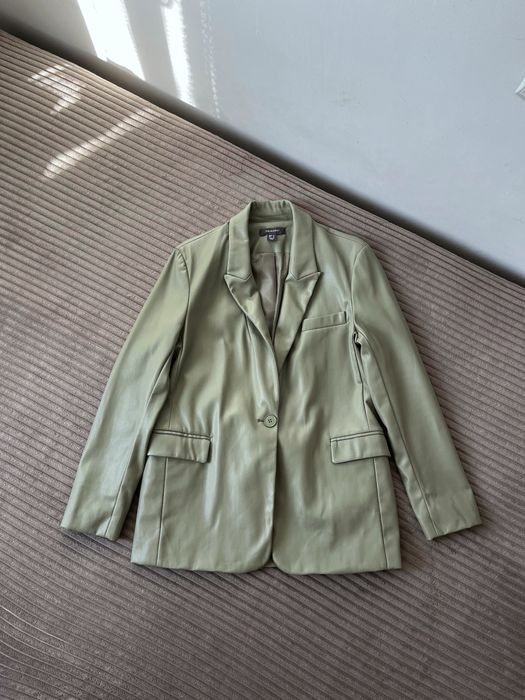 Шкіряний піджак жакет оливковий еко шкіра шкіряний