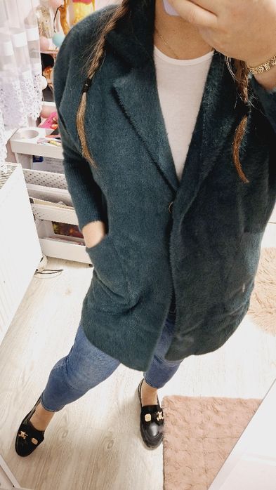 Płaszcz alpaka butelkowa zieleń nowa