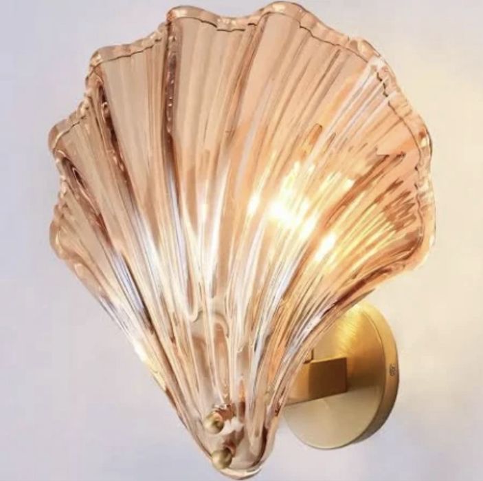 Kinkiet muszla / Shell Wall Light – złoty + szklany klosz 2 sztuki