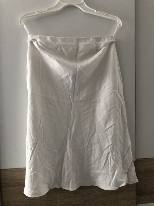 Biała spódnica midi damska len i wiskoza vintage