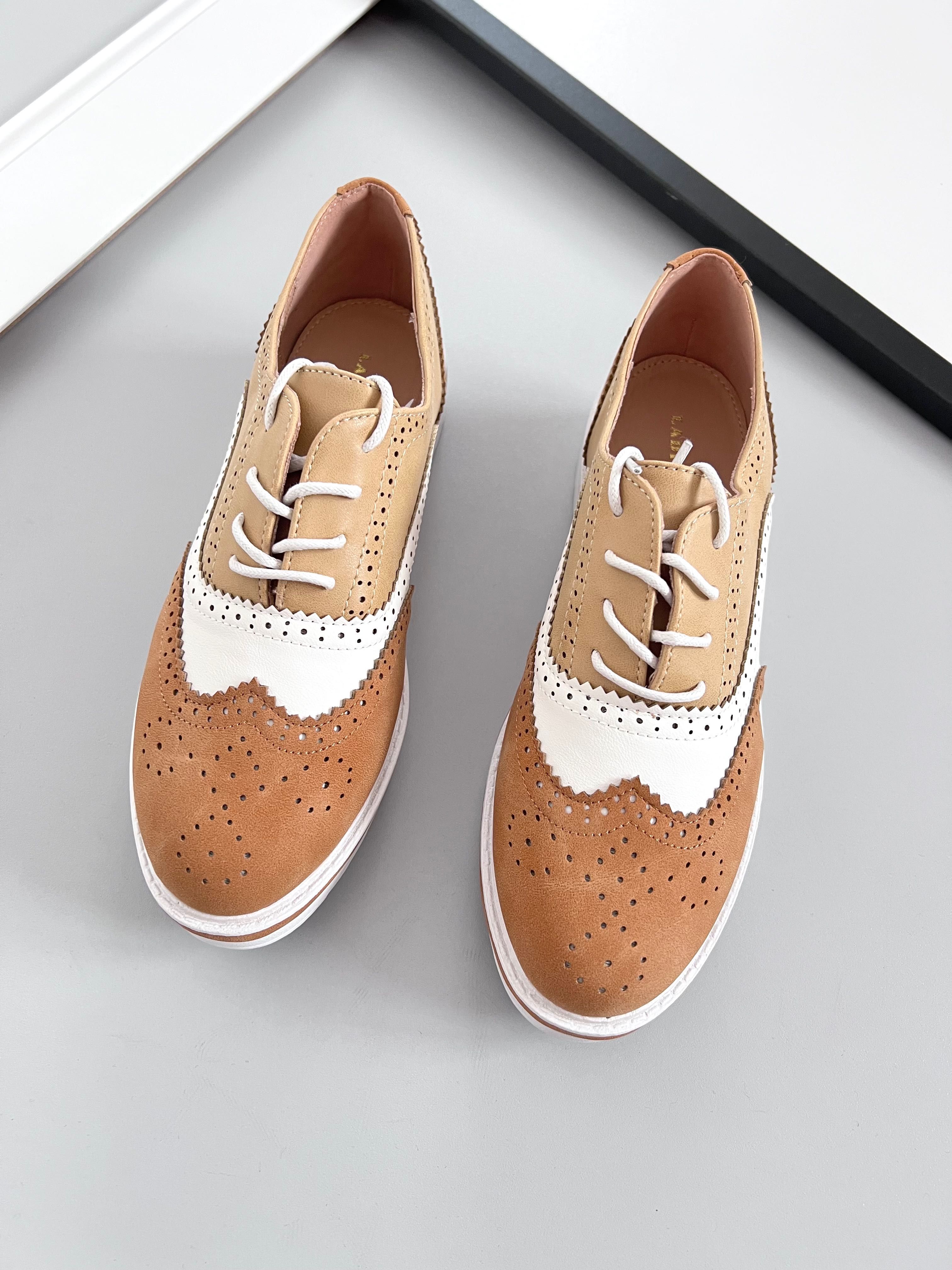 40 Sklep NOWE Półbuty damskie wiązane brogue buty damskie camel GQ72e