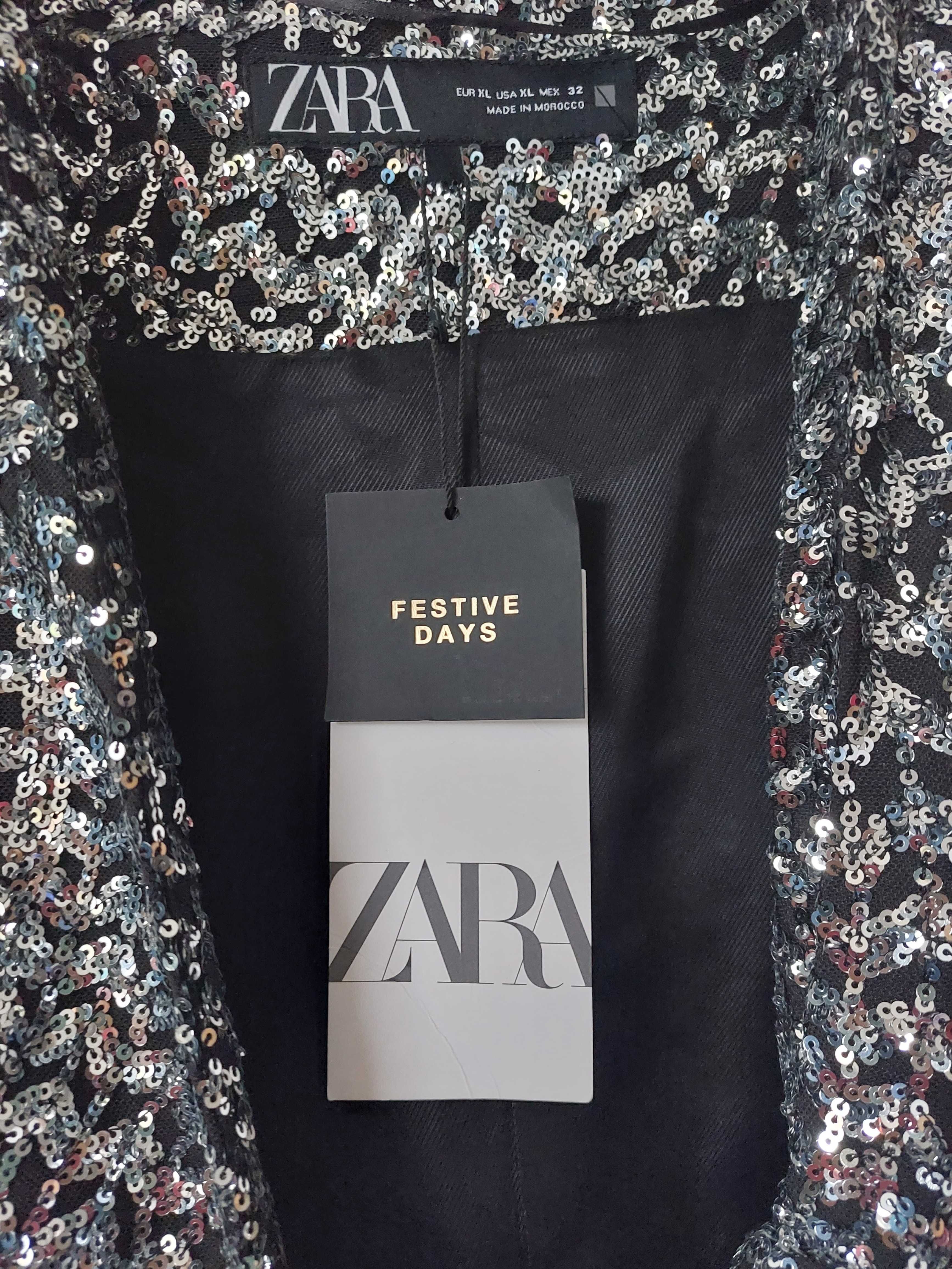 Nowa cekinowa srebrna marynarka Zara w rozmiarze XL