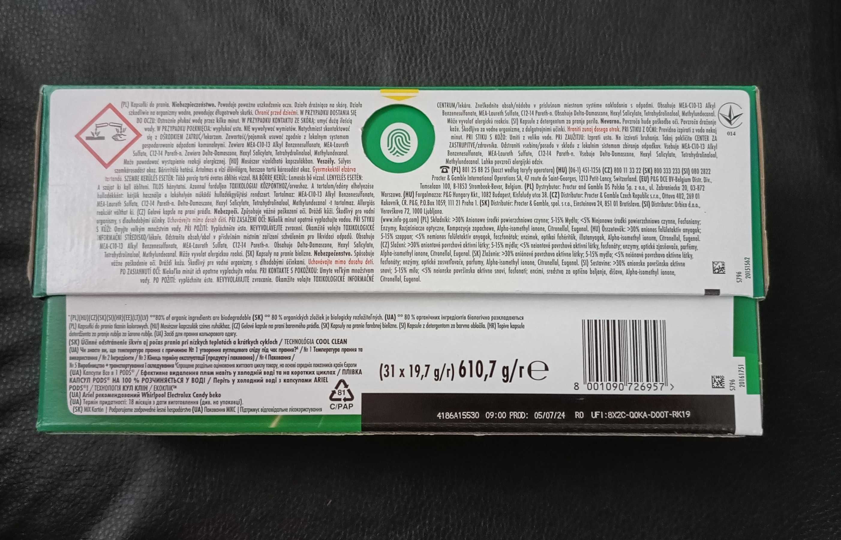 Ariel All-in-1 kolor pods kapsułki do prania tkanin.