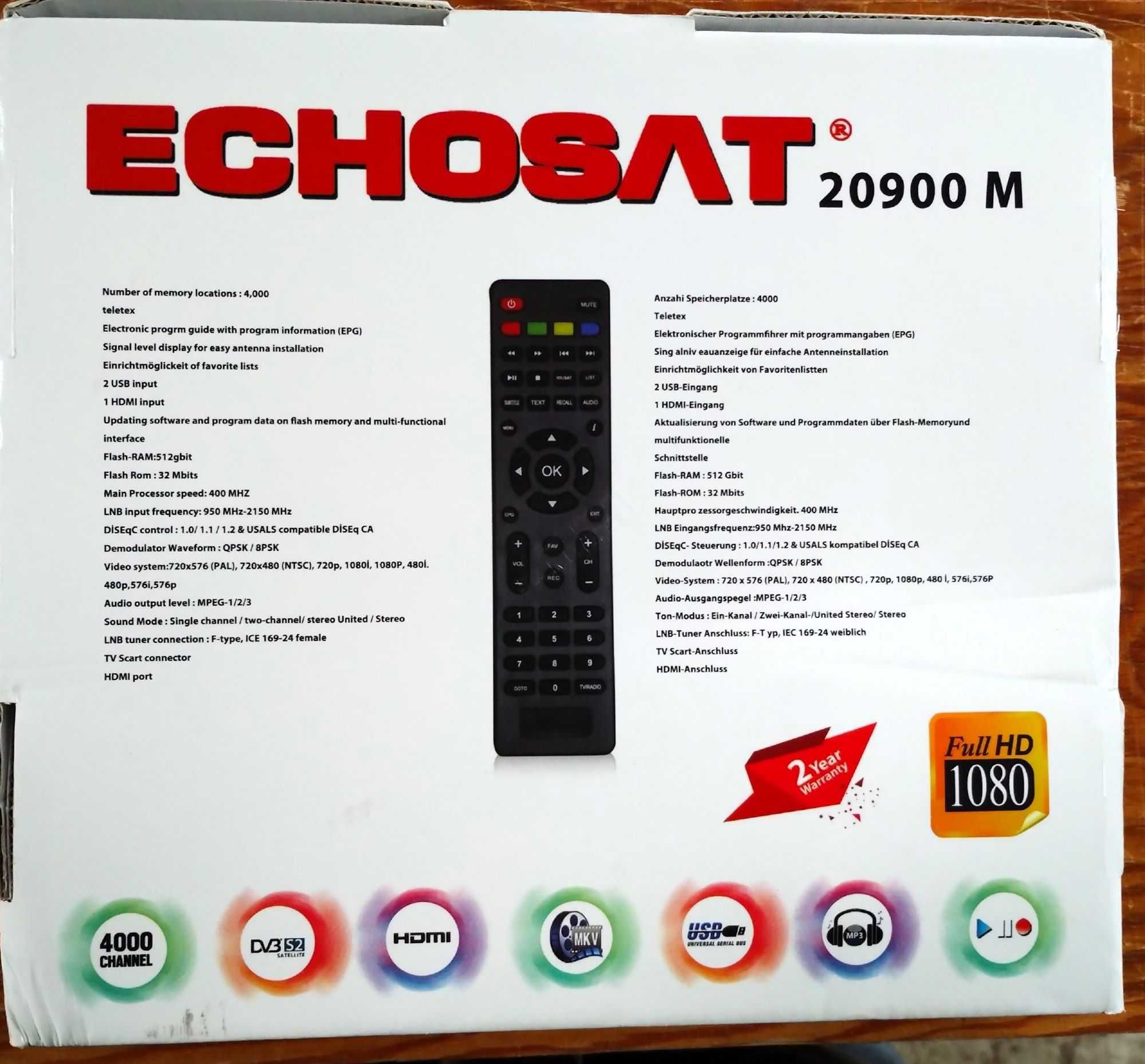 Tuner ECHOSAT 20900M Cyfrowy odbiornik satelitarny Tuner DVB-S, DVB-S2