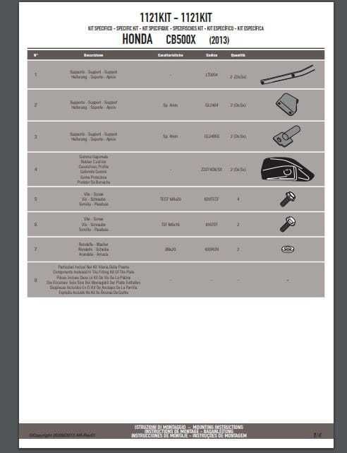 1121KIT HONDA CB 500 X (13 > 22) GIVI zestaw montażowy do PLX1121