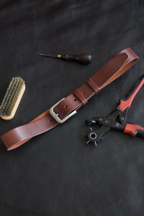 Ремінь чоловічий шкіряний 4см. Ремень мужской кожа. Коричневий SkillOk