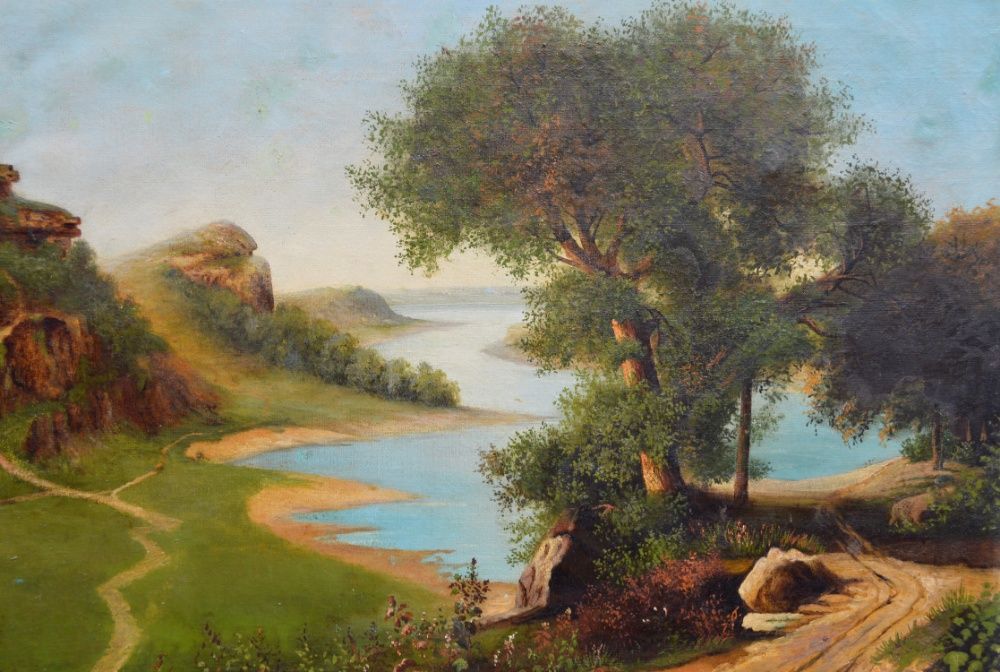 Старая картина Пейзаж, холст, масло, размер 52 х 78 см..