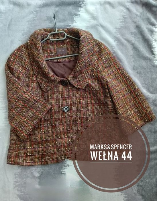 Marks Spencer per Una wełniany żakiet 44 42  XL. XXL rękaw 3/4