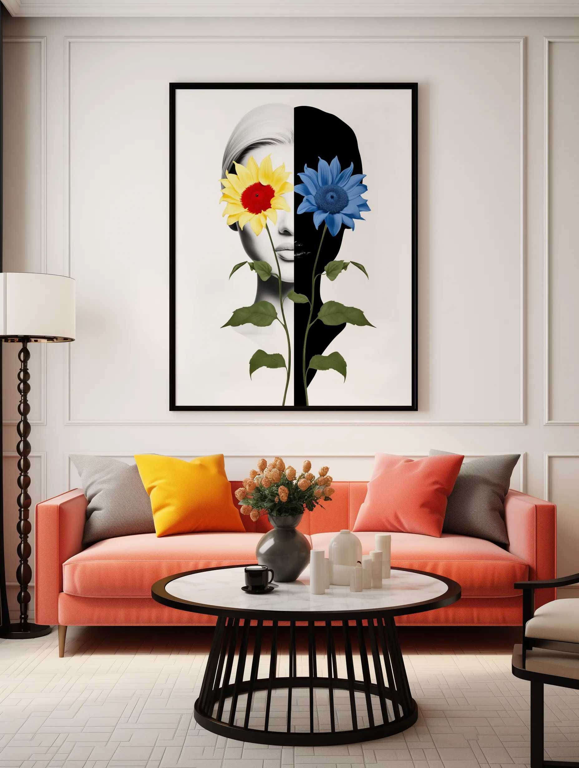 Plakat na Ścianę Obraz Kobieta Kwiaty Miniamlizm 50x70 cm ElliveX