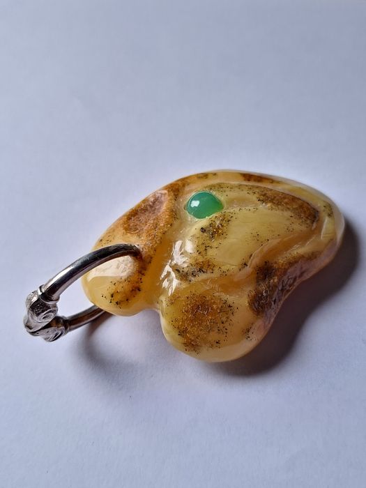 Wisior bursztyn bałtycki chryzopraz srebro zawieszka rękodzieło