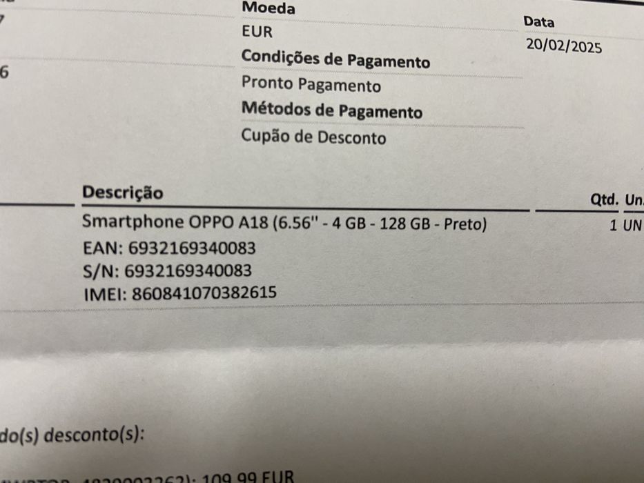 Oppo A18 novo (cx com selo)