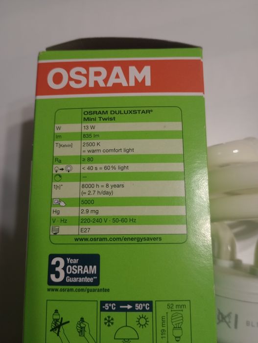 Świetlówka kompaktowa OSRAM 13W E27 2500K spiralna.