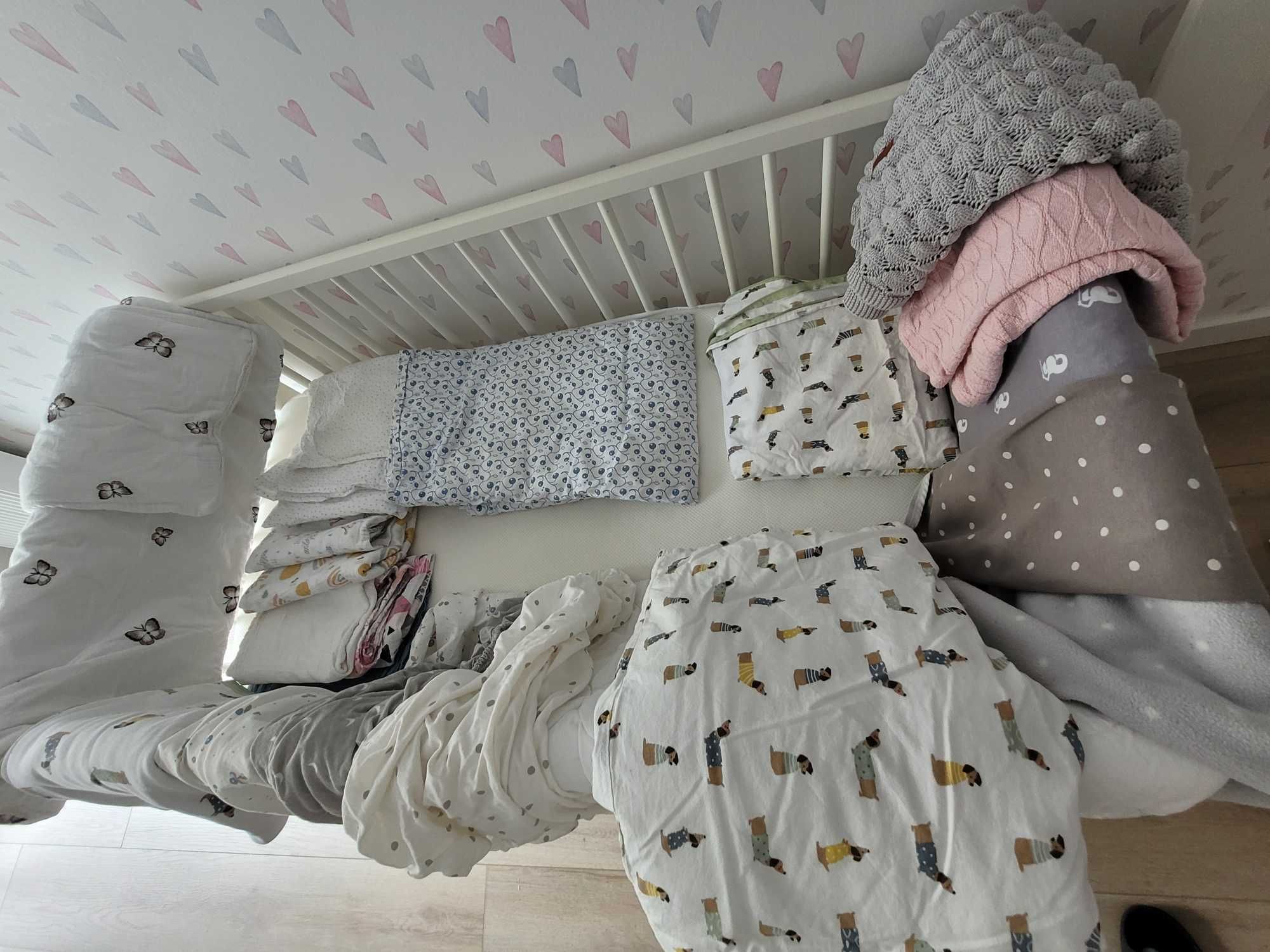 łóżeczko Ikea Gulliver 60x120 białe z nieużywanym materacem i teksylia