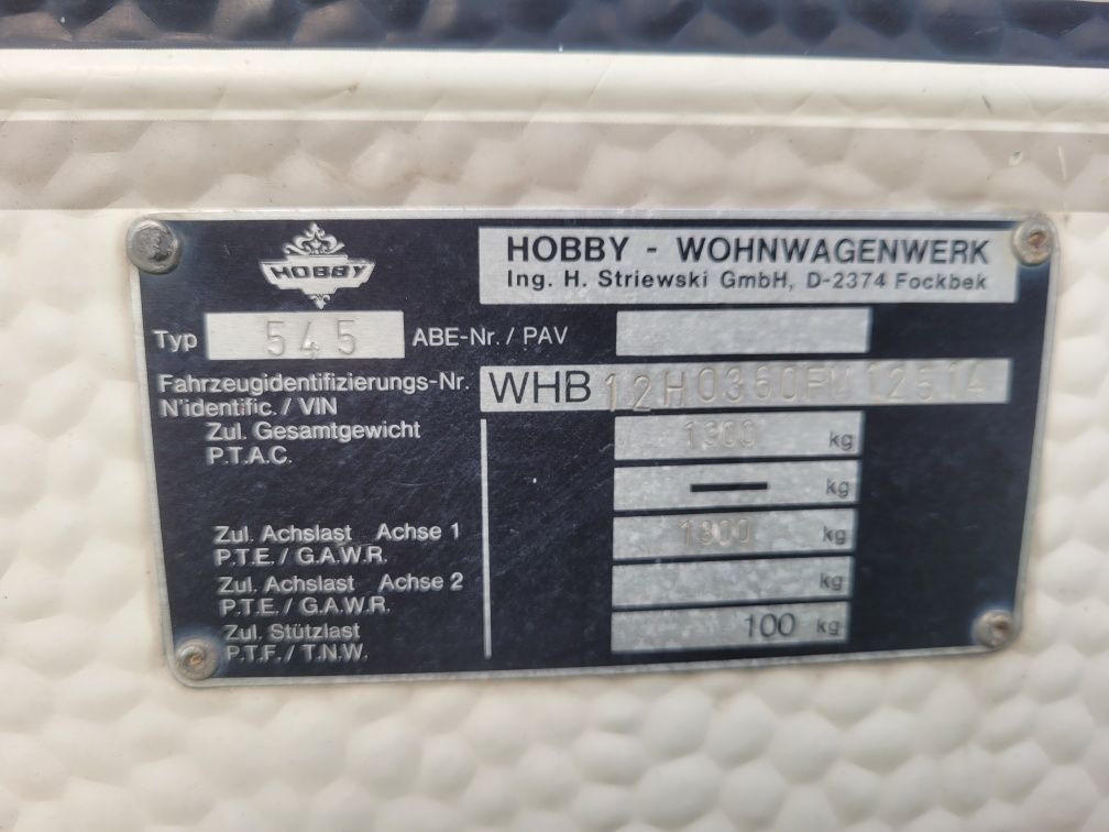 Przyczepa Kempingowa Hobby 545