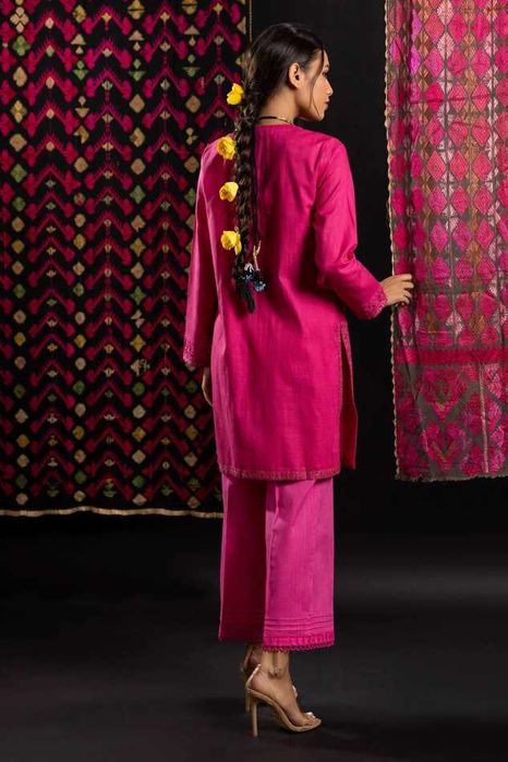 Różowa tunika boho S 36 bawełna róż złoto haft kameez hippie Bollywood