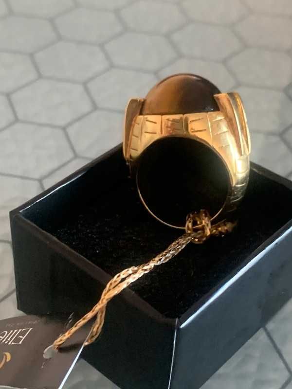 Anel ELITE prata e banho de ouro c/ olho de tigre e zirconias
