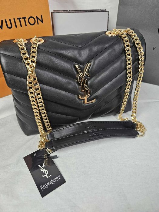 Torba listonoszka duza prazkowana damska Saint Laurent Czarna