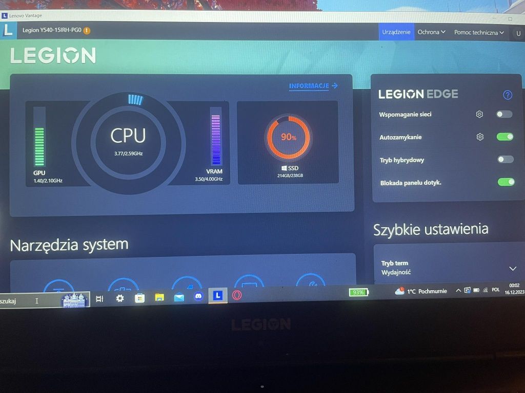 Sprzedam laptopa marki lenovo legion Y540-15IRH-PG0 . Laptop w bardzo