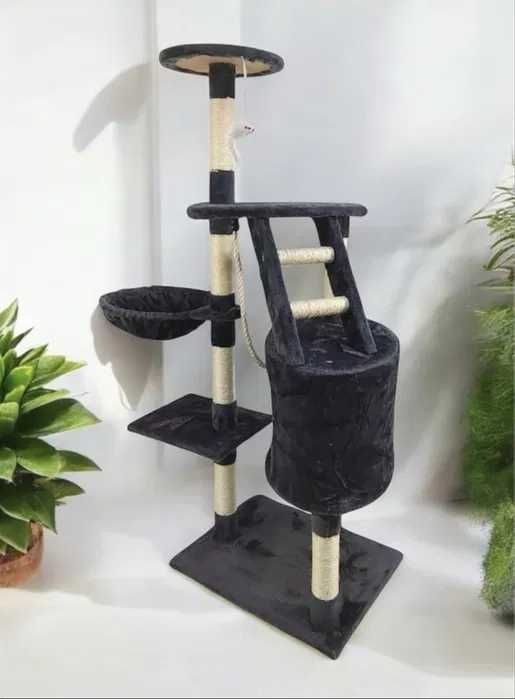 Drapak dla kota (NOWY) z budką, legowiskiem i drabinką 125 cm