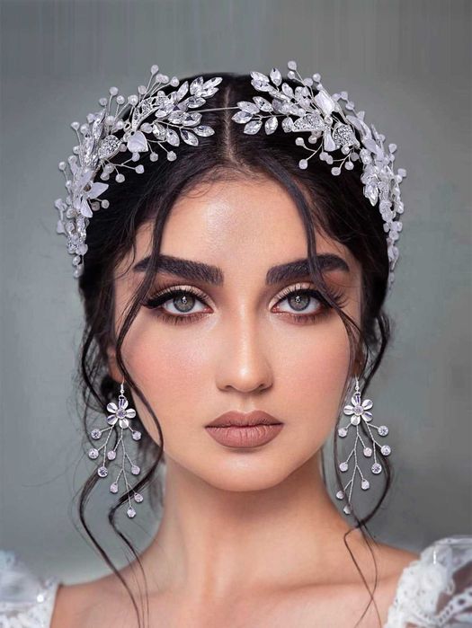 Conjunto de Joias Para Noiva Tiara + Brincos Cristais Decoração de flo