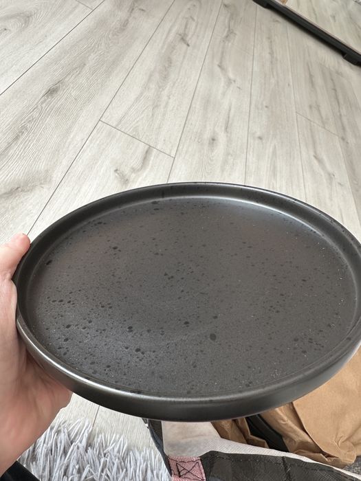 Nowe talerze pepco, loft czarne z rantami komplet 12 sztuk (6+6 zestaw