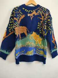 Kolorowy sweter sweterek w obrazki prin scenka  safari zwierzęta