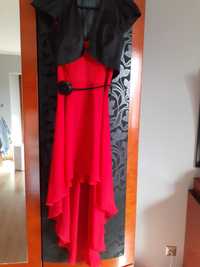 VILA S/M cudna czerwona asymetryczna suknia + bolerko - wesele OKAZJA!