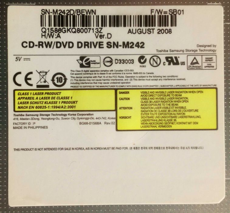 Samsung SN-M242D CD-RW/DVD-ROM Combo do laptopa odnowiony biały