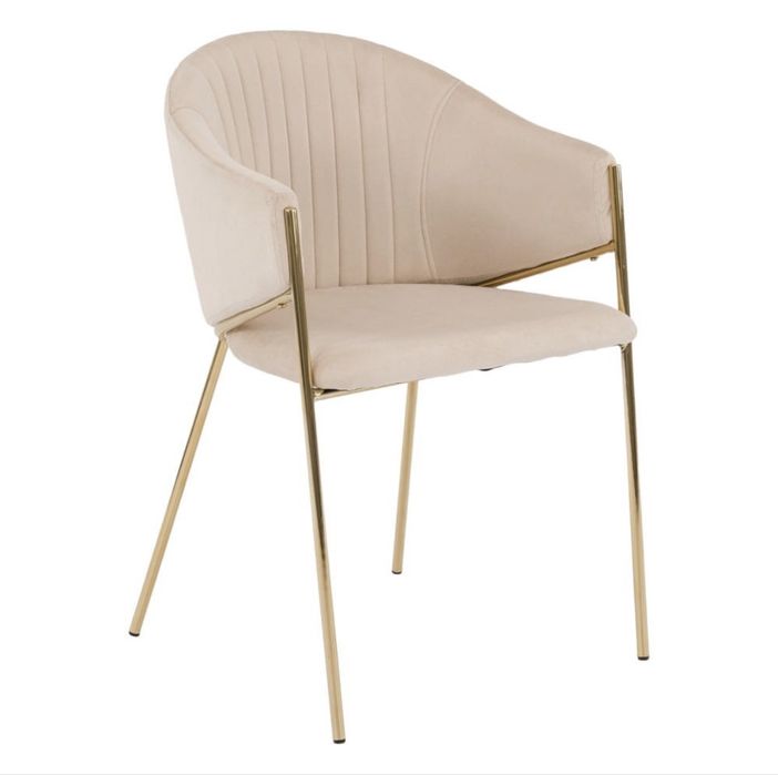 Krzesła Glamour beżowe welur, złote nogi