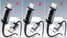 Кабель швидка зарядка дисплей USB Type-C Lightning 100W 240W 1м 2м 3м