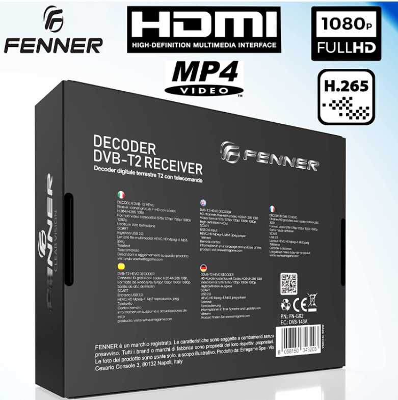 Fenner FN-GX2 tuner DVB-T2 HDMI USB LAN SCART TV telewizji naziemnej