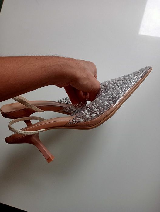 Czółenka eleganckie 38 nowe transparentne ozdobne