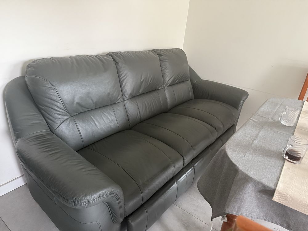 Sofa kanapa naturalna skóra z funkcja spania