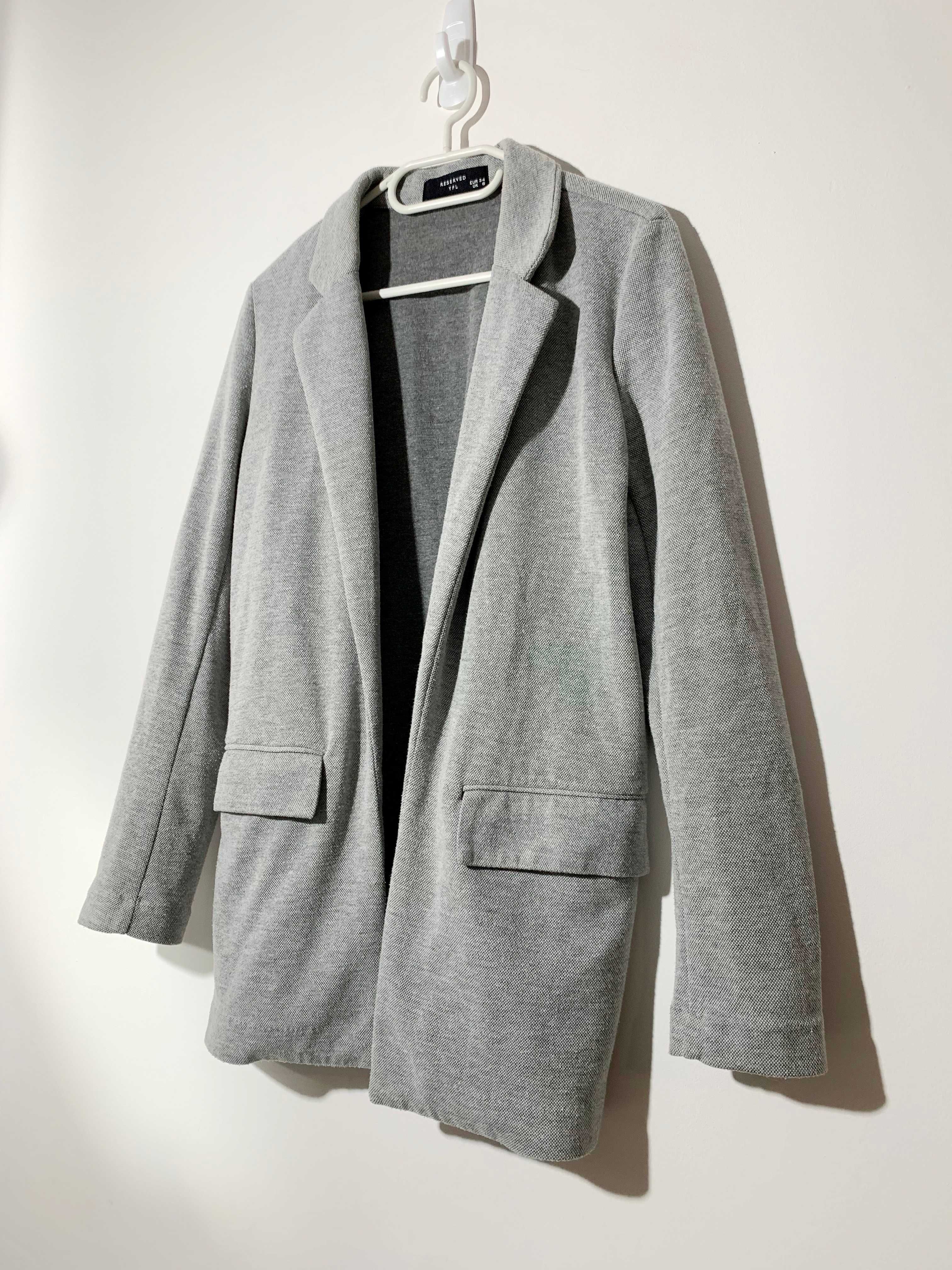 blezer żakiet marynarka basic szary XS S narzutka sweter elegancka
