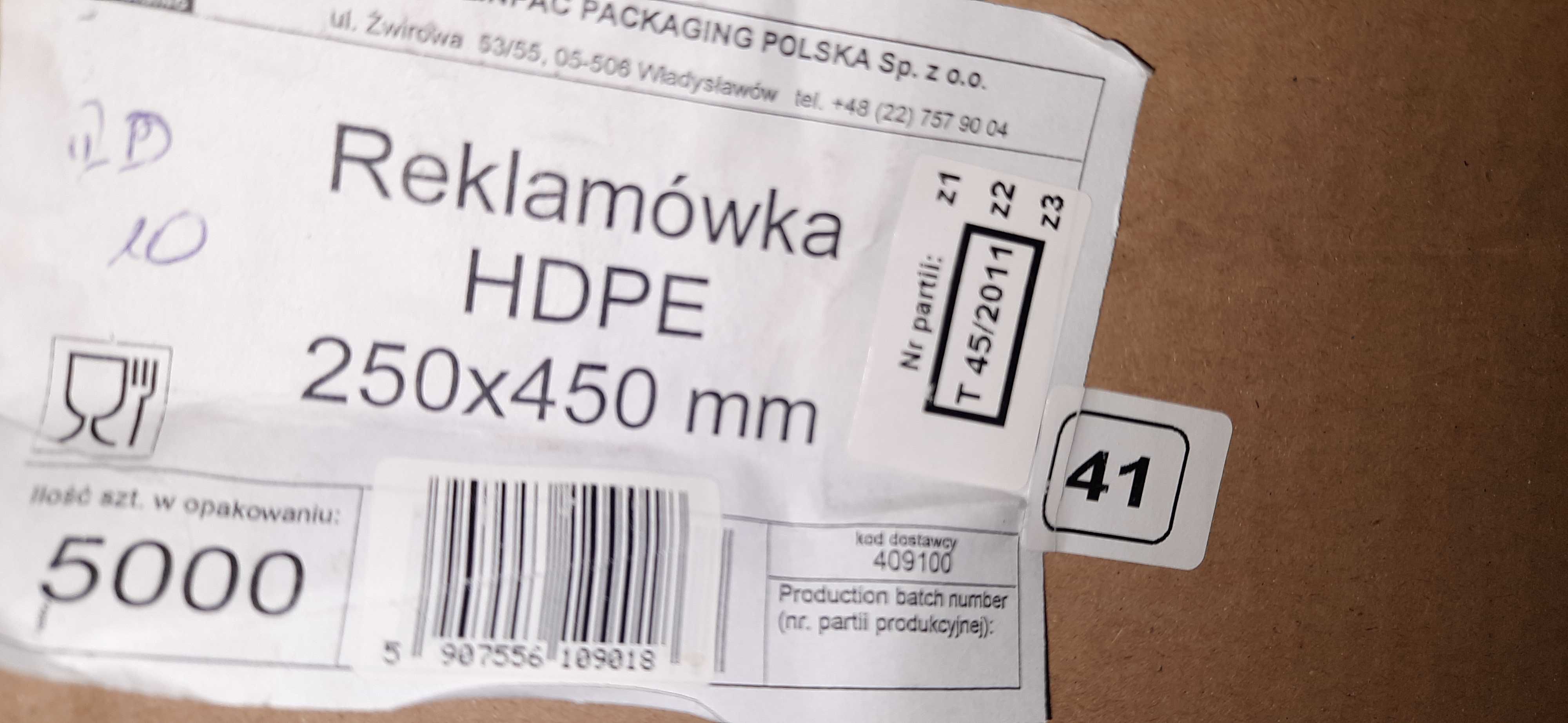 reklamówka HDPE 250x450 (siatki) 25 opakowań x 200szt